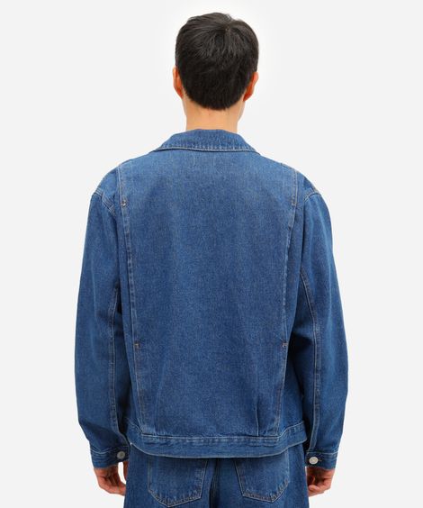 jaqueta masculina jeans com pregas azul