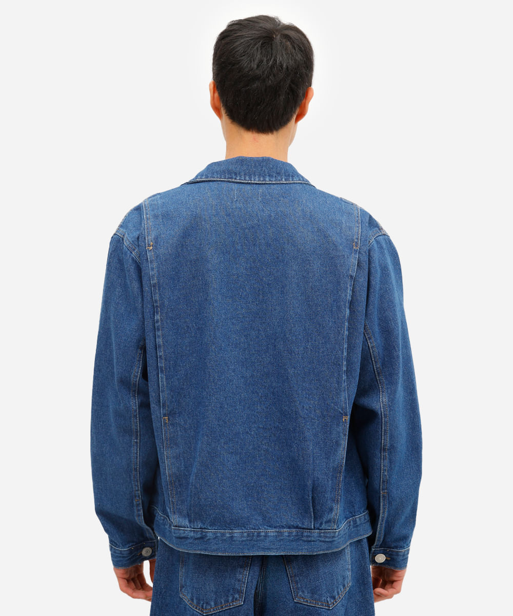 jaqueta masculina jeans com pregas azul