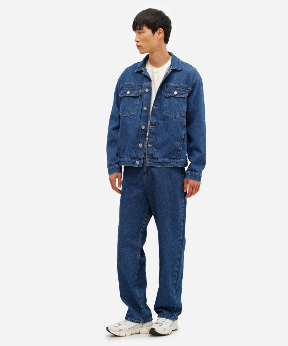 jaqueta masculina jeans com pregas azul