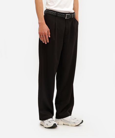 calça baggy masculina de alfaiataria com pregas preta