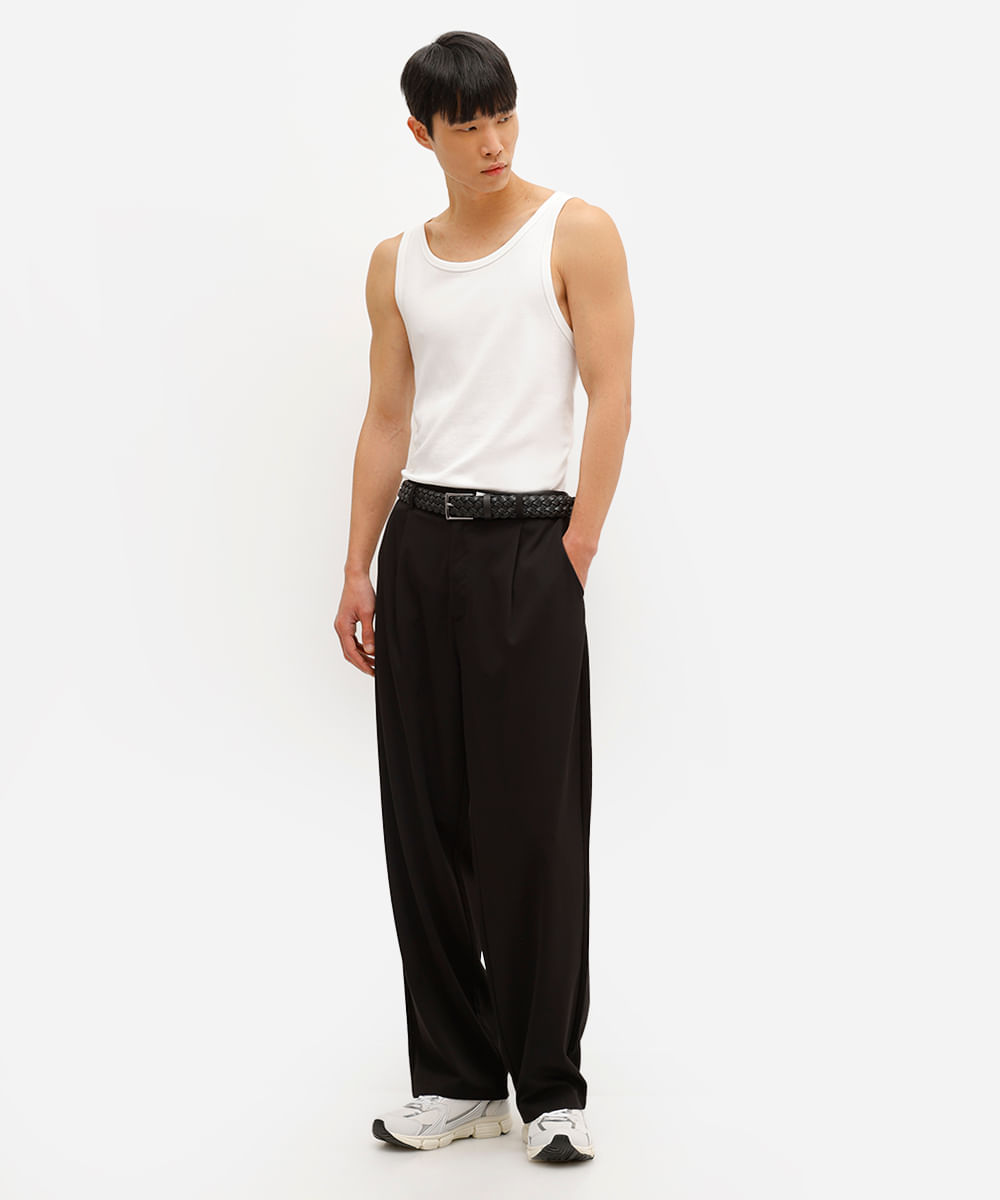 calça baggy masculina de alfaiataria com pregas preta
