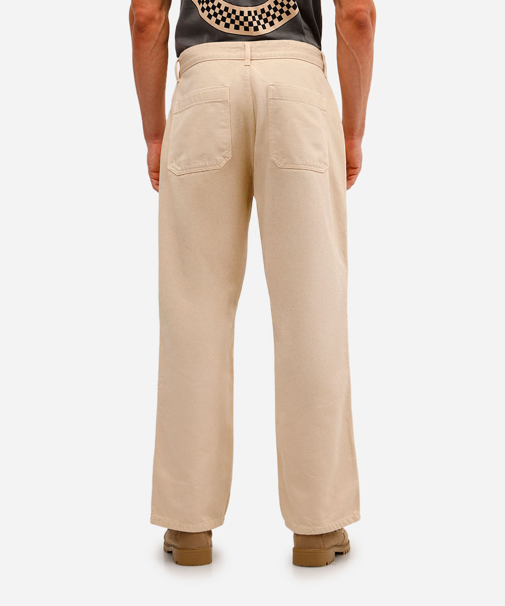 calça wide leg masculina de sarja bege