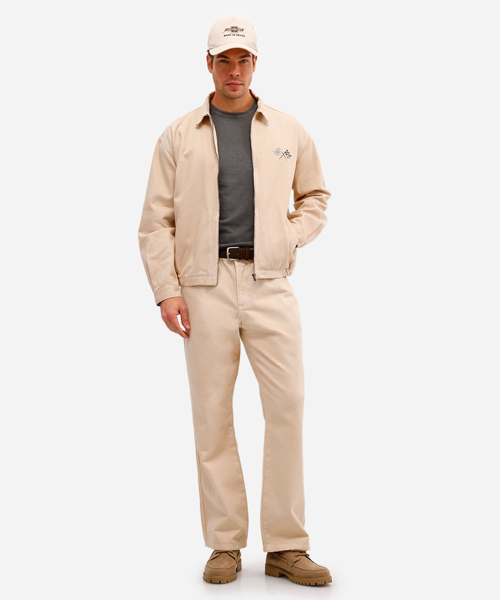 calça wide leg masculina de sarja bege