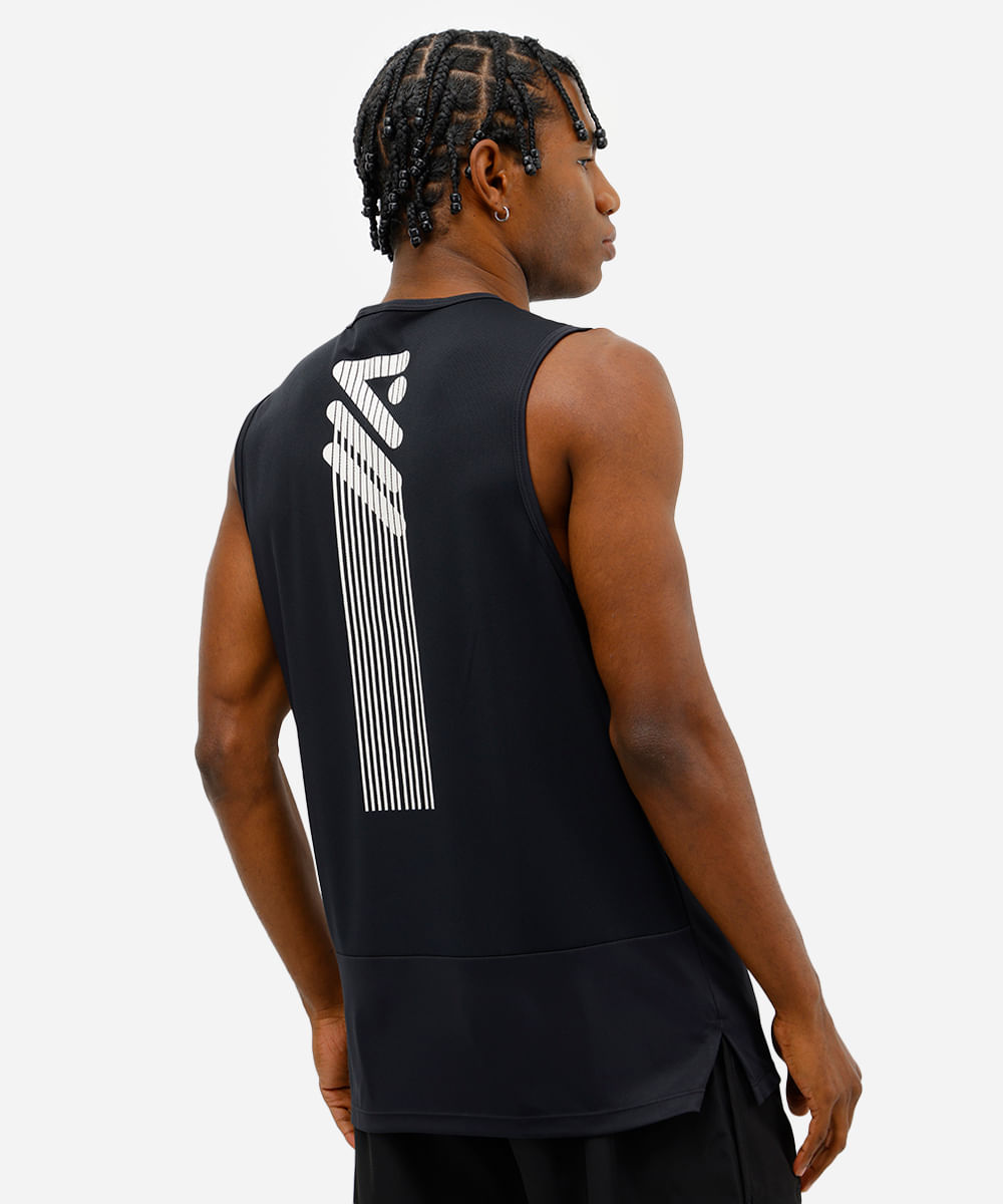 regata esportiva masculina com recortes estampada preta