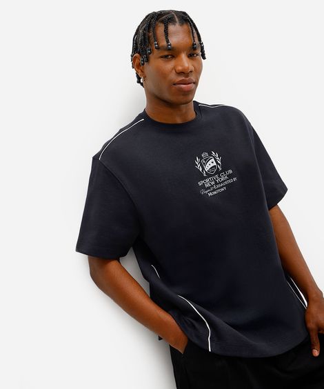 camiseta masculina de algodão com bordado preta