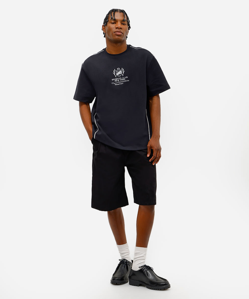 camiseta masculina de algodão com bordado preta