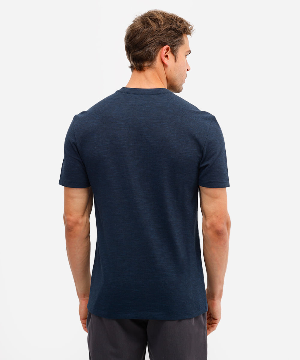 polo masculina de algodão gola padre texturizada azul
