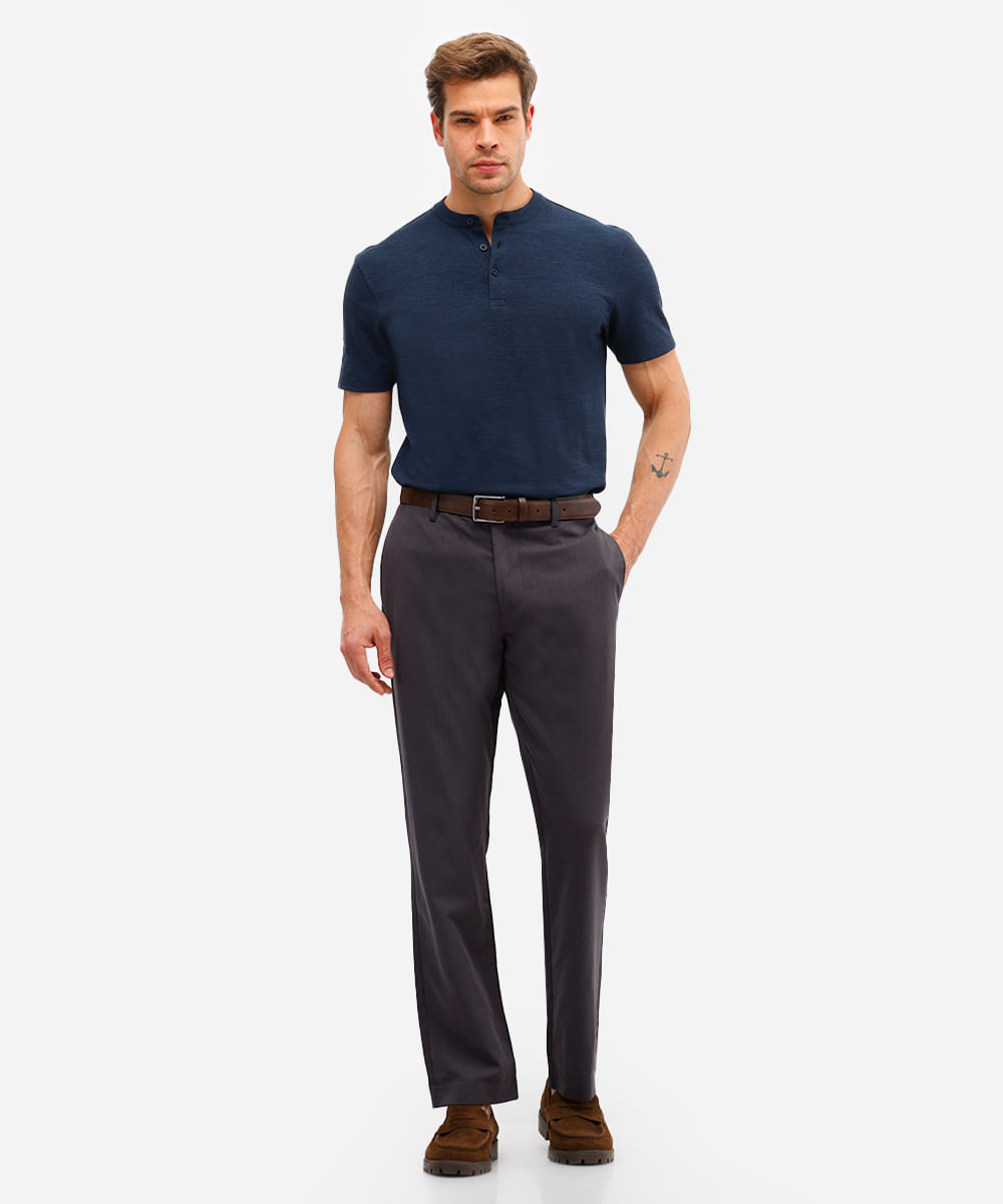 polo masculina de algodão gola padre texturizada azul