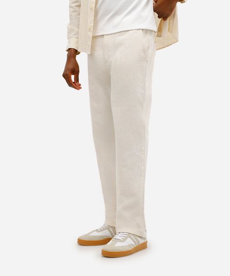 calça masculina de alfaiataria com linho off white