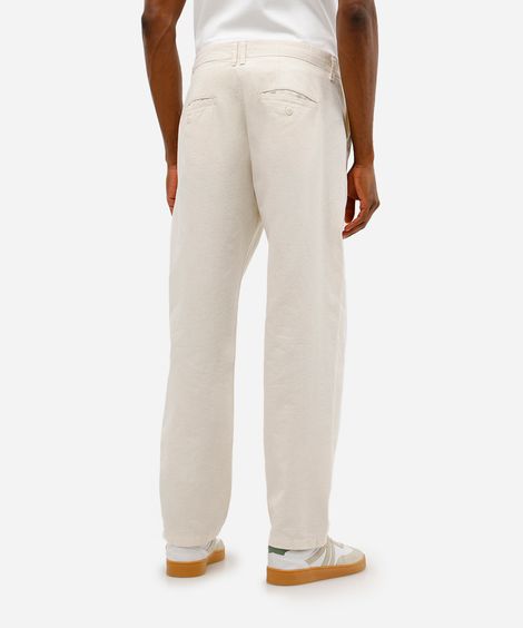 calça masculina de alfaiataria com linho off white