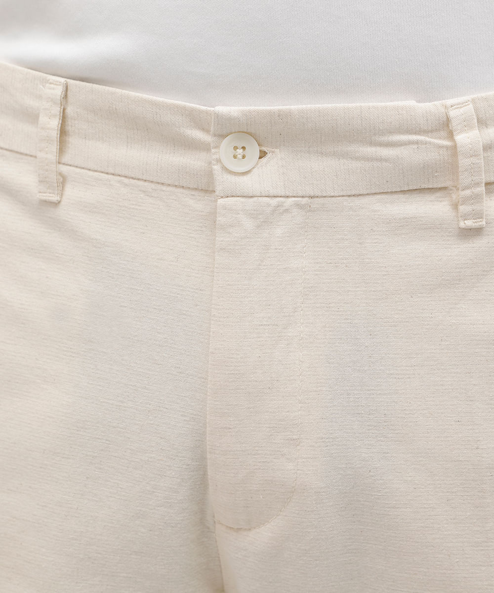 calça masculina de alfaiataria com linho off white