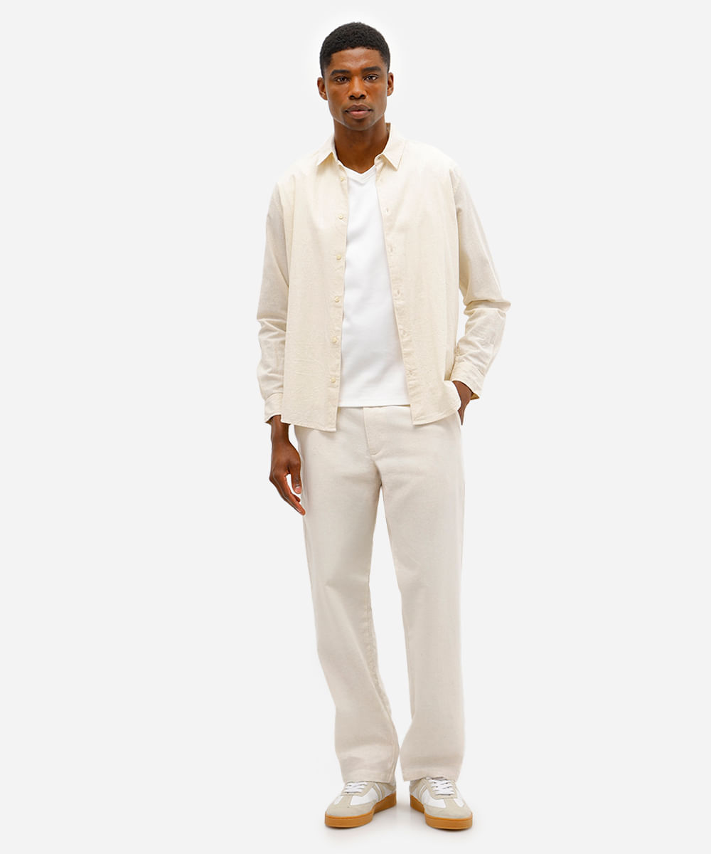 calça masculina de alfaiataria com linho off white