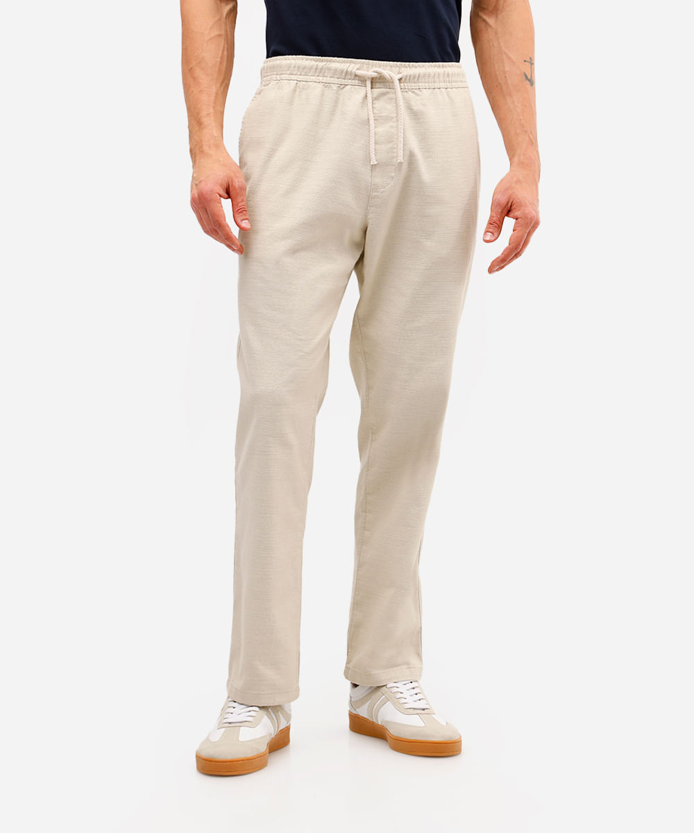 calça jogger masculina de algodão texturizada  bege