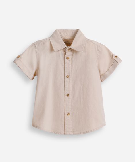 camisa de algodão infantil manga curta bege