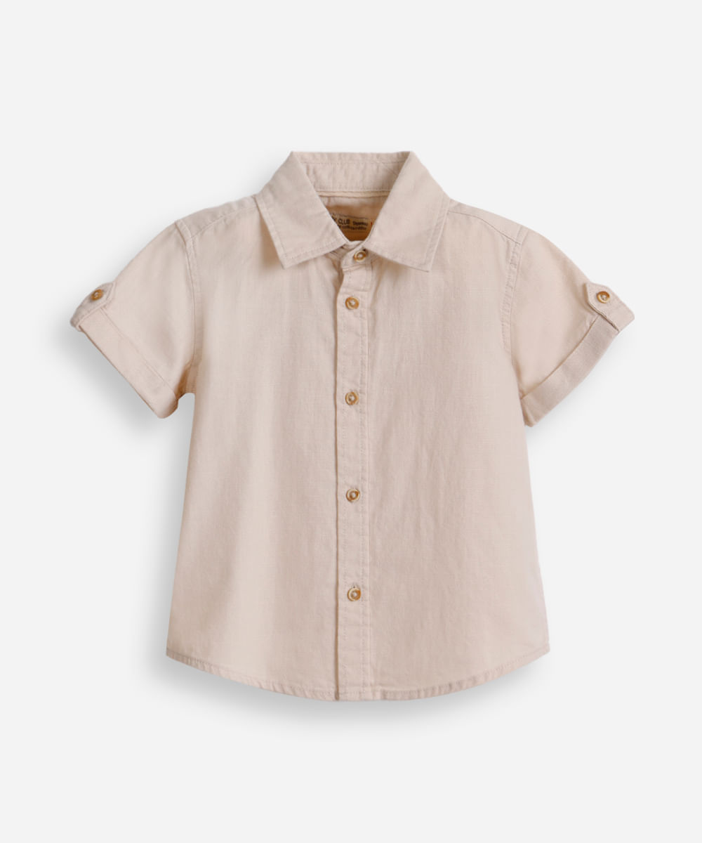 camisa de algodão infantil manga curta bege