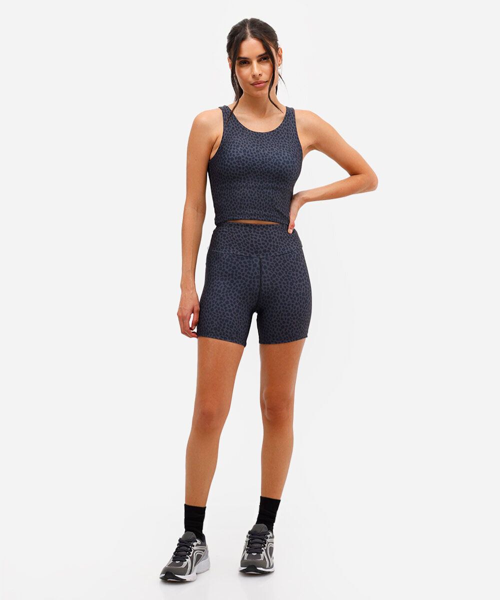 bermuda feminina esportiva animal print cinza