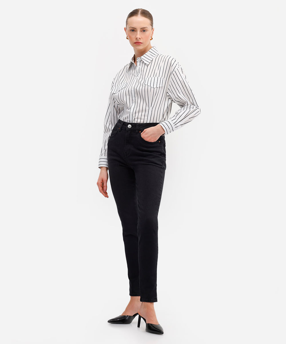 calça skinny feminina jeans cintura alta preta