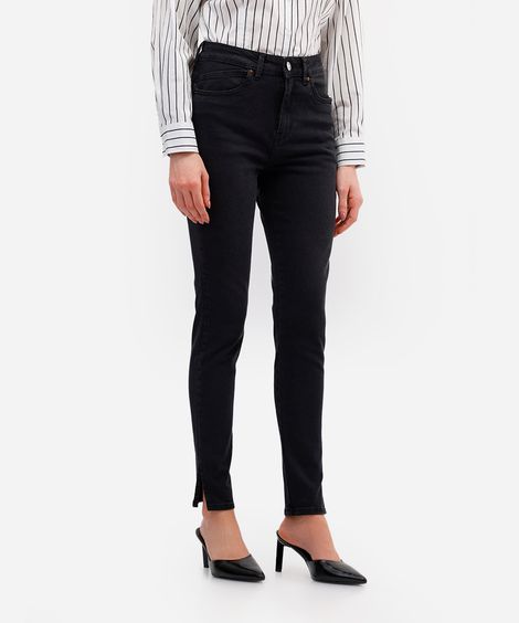 calça skinny feminina jeans cintura alta preta