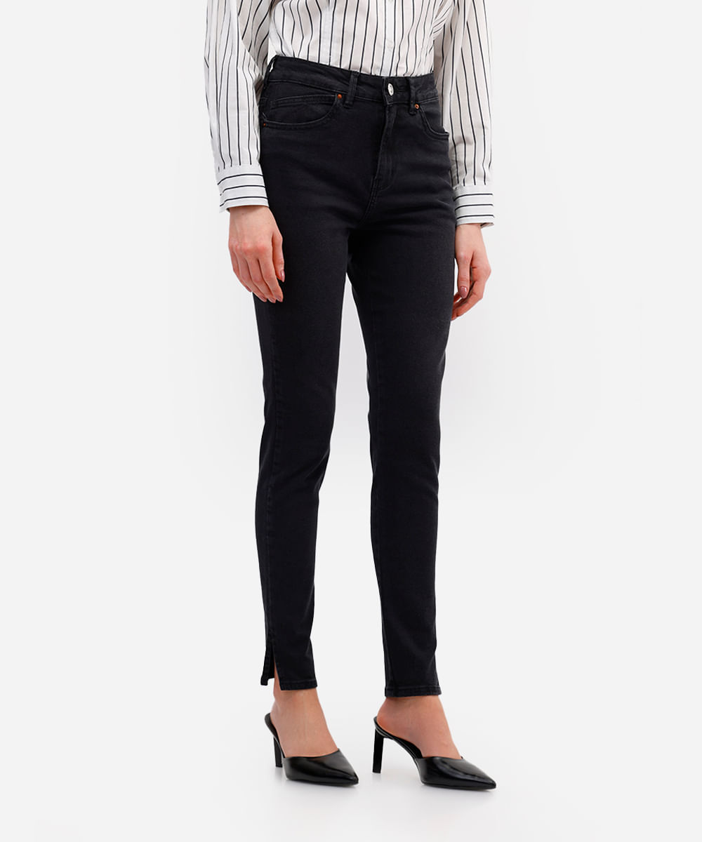 calça skinny feminina jeans cintura alta preta