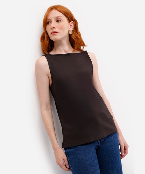 regata feminina com viscose decote canoa marrom