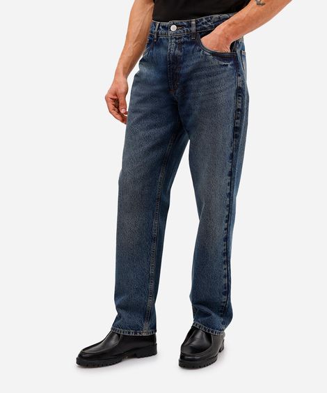 calça masculina reta jeans azul