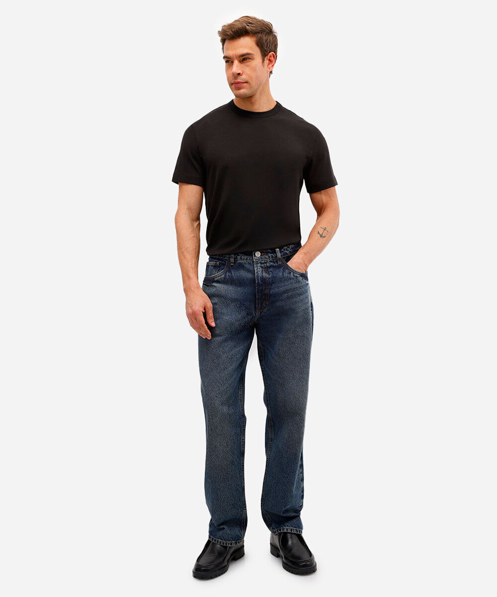 calça masculina reta jeans azul
