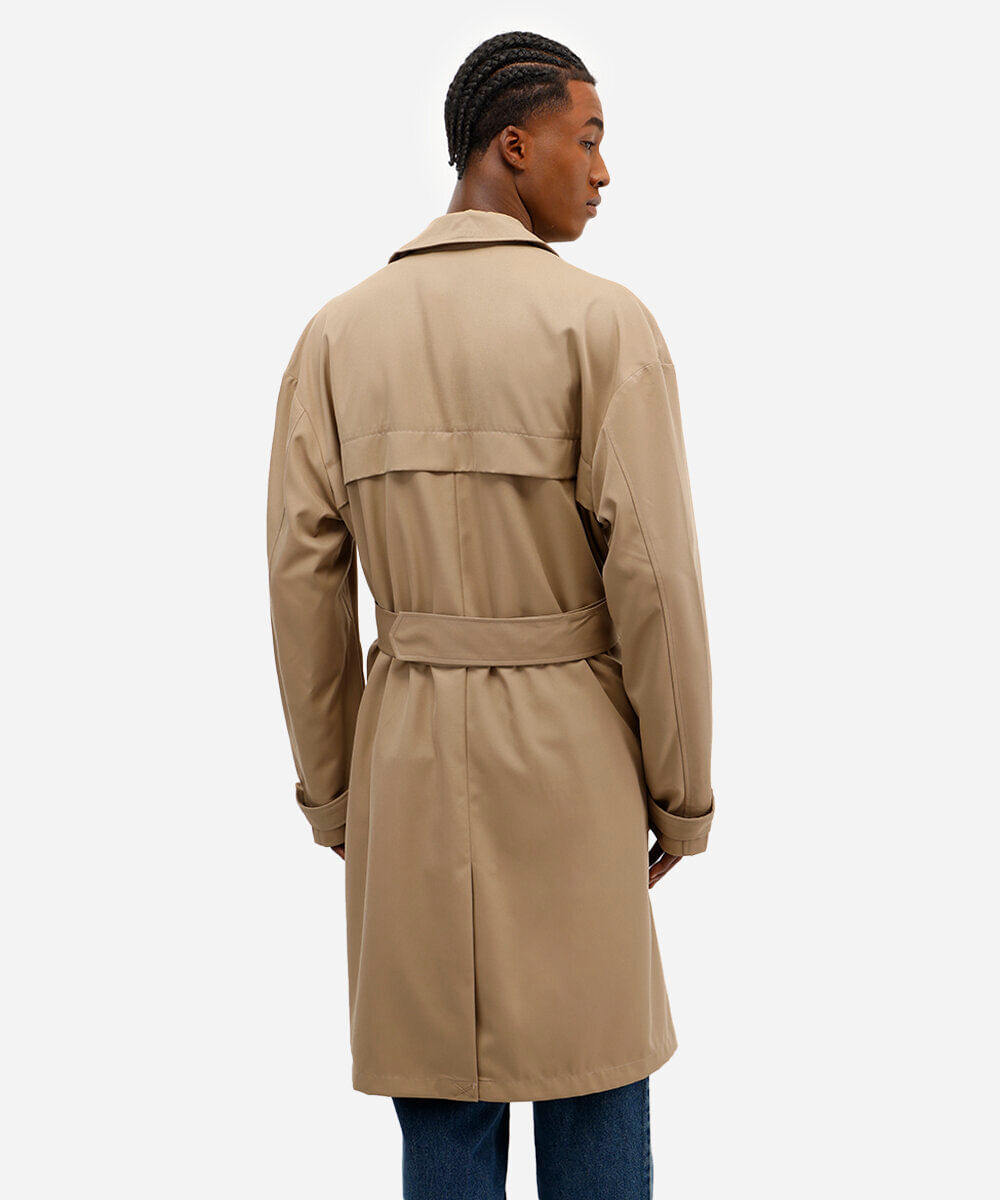 trench coat masculino de sarja com cinto bege