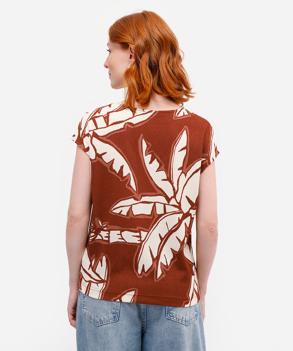 blusa feminina folhagens texturizada marrom