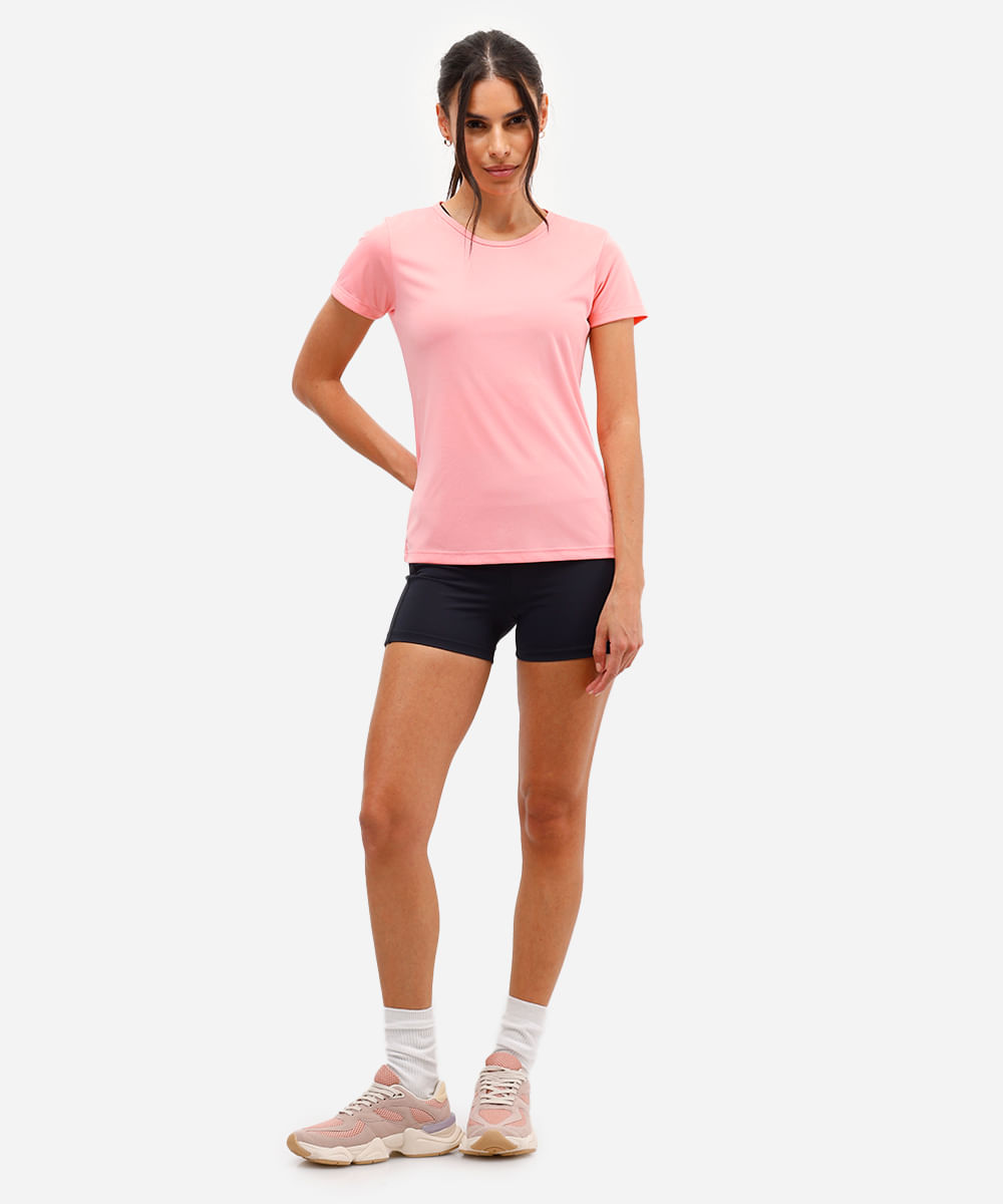blusa feminina básica manga curta esportiva rosa