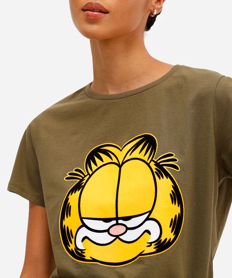 camiseta feminina de algodão garfield texturizada verde