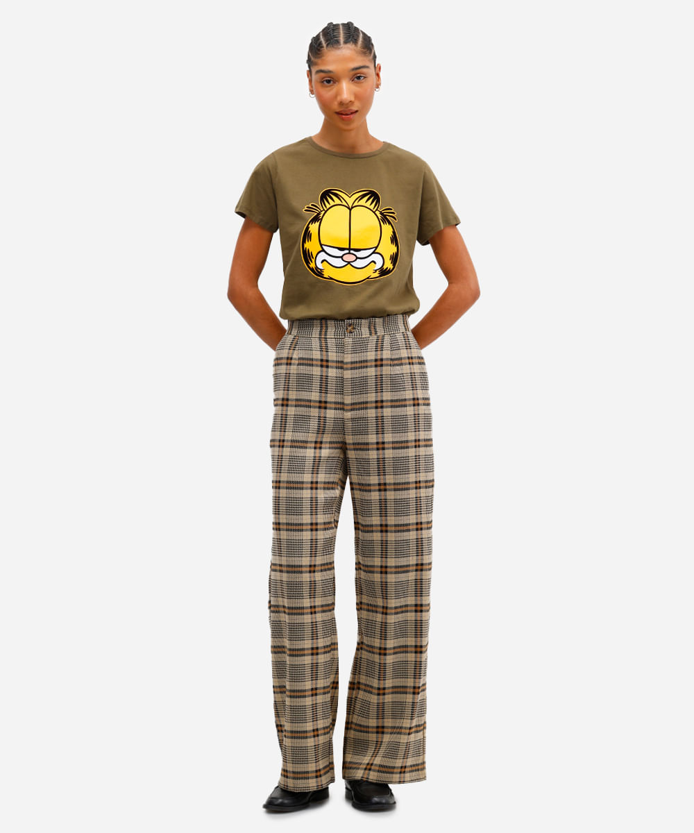 camiseta feminina de algodão garfield texturizada verde