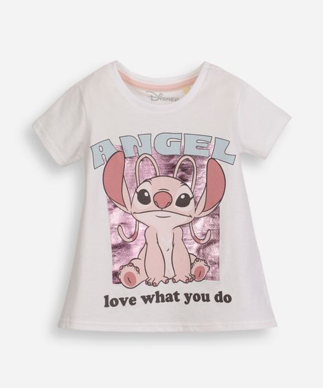 camiseta infantil de algodão angel stitch metalizada off white