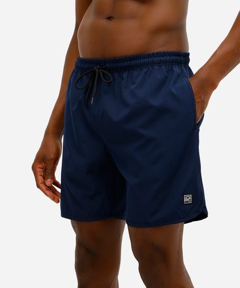short masculino cós elástico bolso com zíper azul