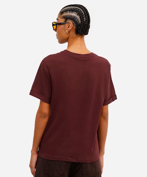 camiseta básica feminina de algodão manga curta vinho