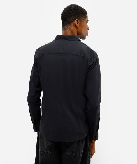 camisa masculina de linho e algodão manga longa preta