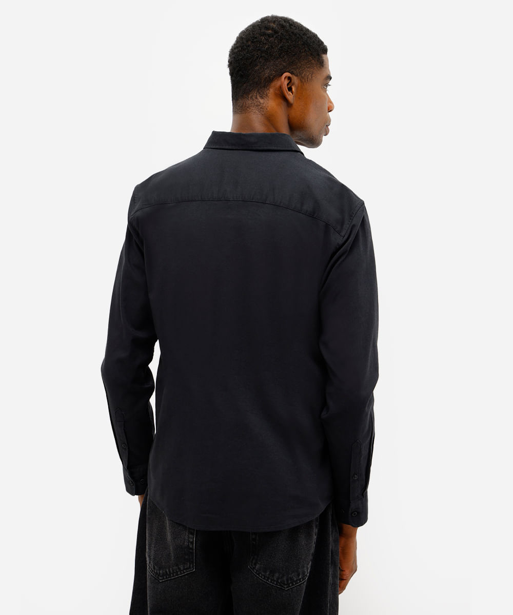 camisa masculina de linho e algodão manga longa preta