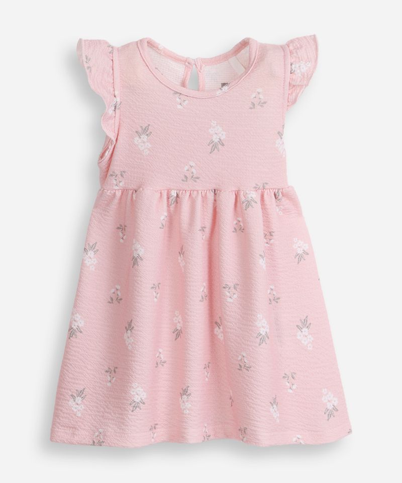 vestido infantil texturizado floral rosa