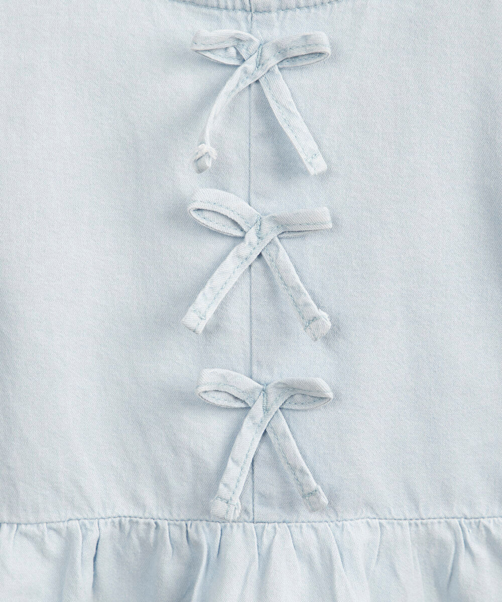 blusa infantil jeans manga bufante com laços azul