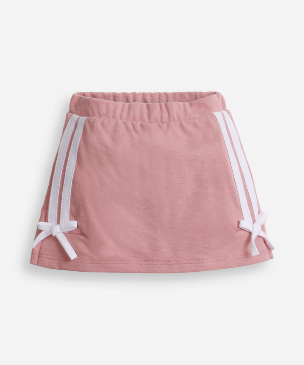 short saia infantil de moletom com laços rosa