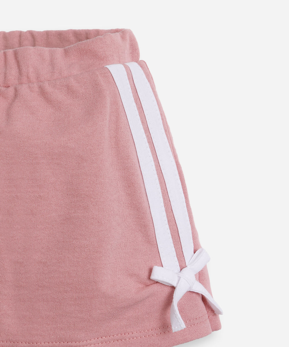 short saia infantil de moletom com laços rosa