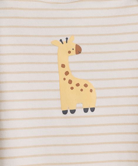 body infantil de algodão manga curta girafa listrado off white