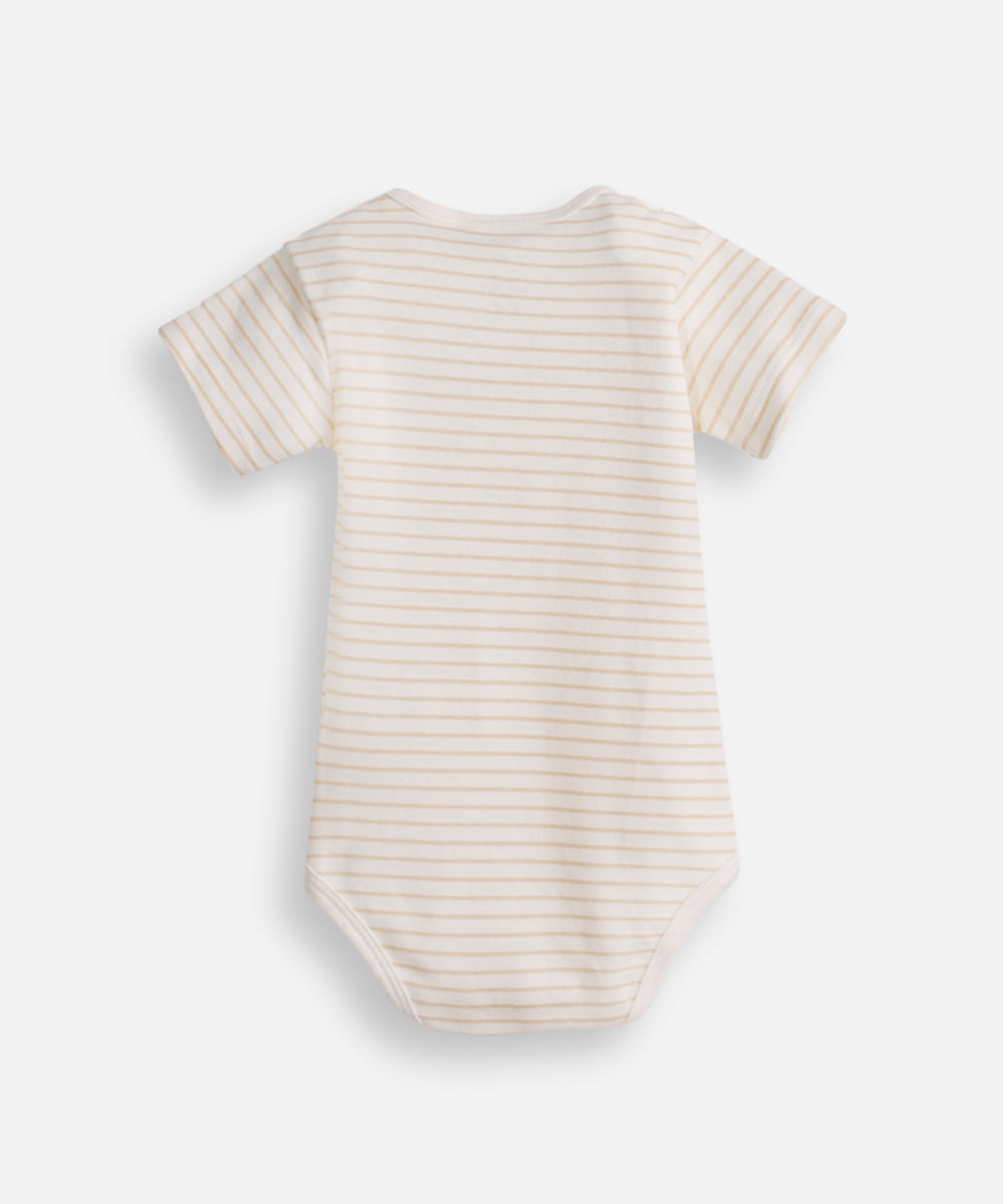 body infantil de algodão manga curta girafa listrado off white
