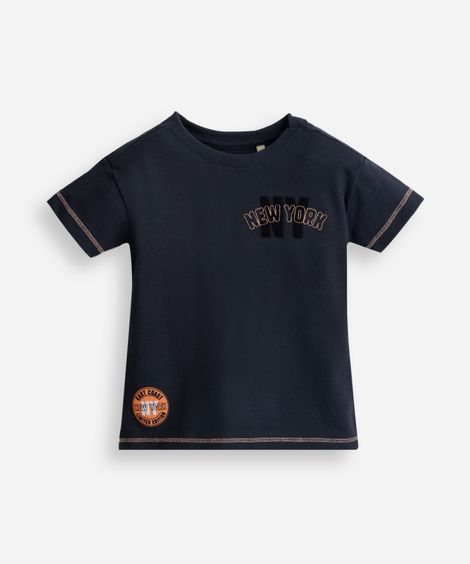 camiseta infantil de algodão new york cinza