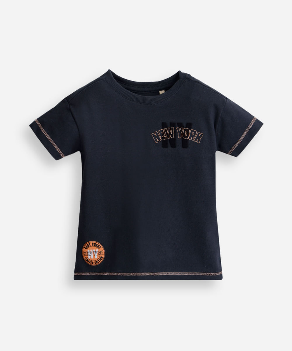 camiseta infantil de algodão new york cinza