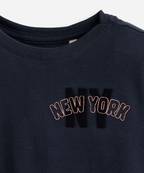 camiseta infantil de algodão new york cinza