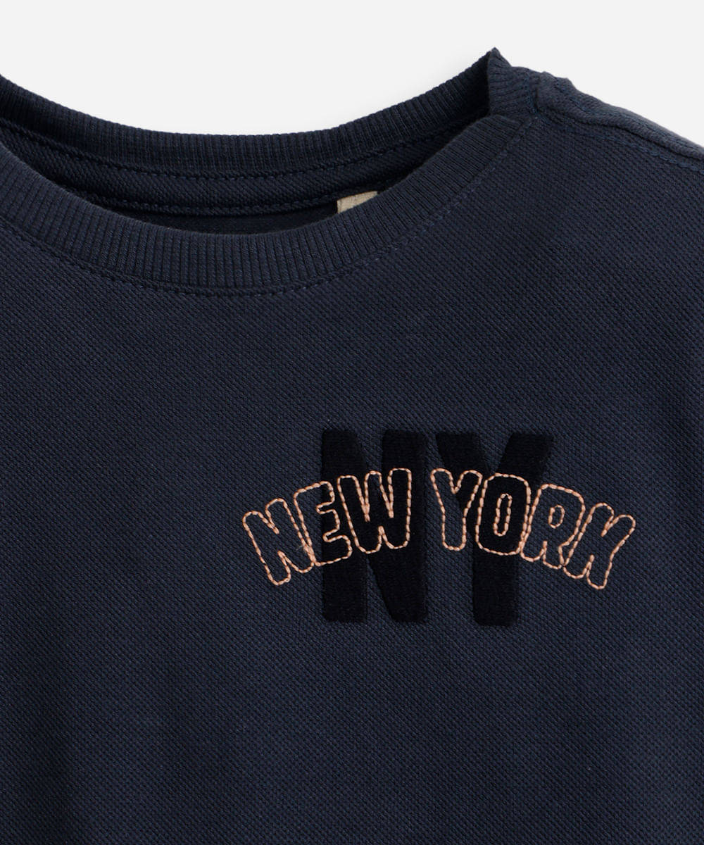 camiseta infantil de algodão new york cinza