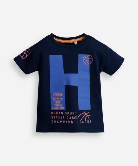camiseta infantil com algodão estampada azul