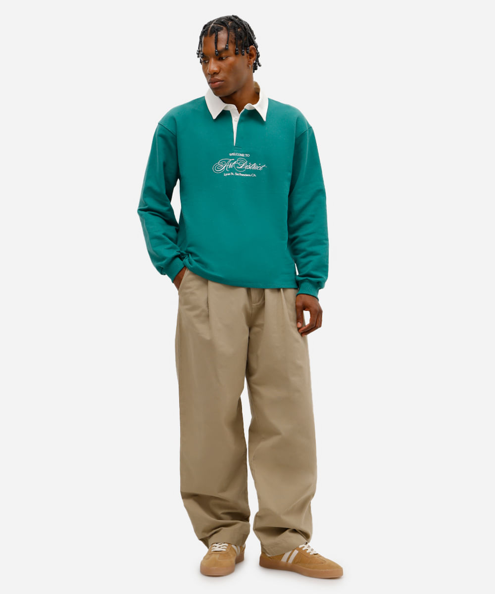 polo masculina de moletinho manga longa art district verde