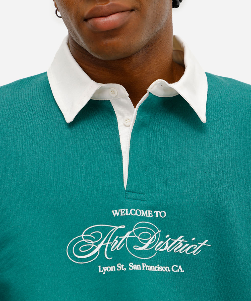polo masculina de moletinho manga longa art district verde