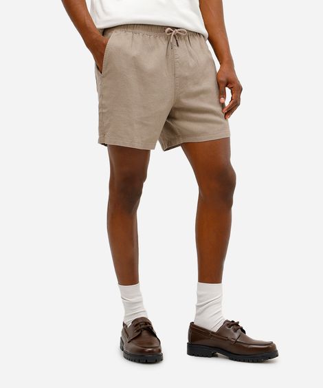 bermuda masculina cós elástico com bolsos bege